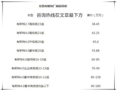 丰田考斯特12座(阿尔法版)商务车 价格优惠与咨询指南